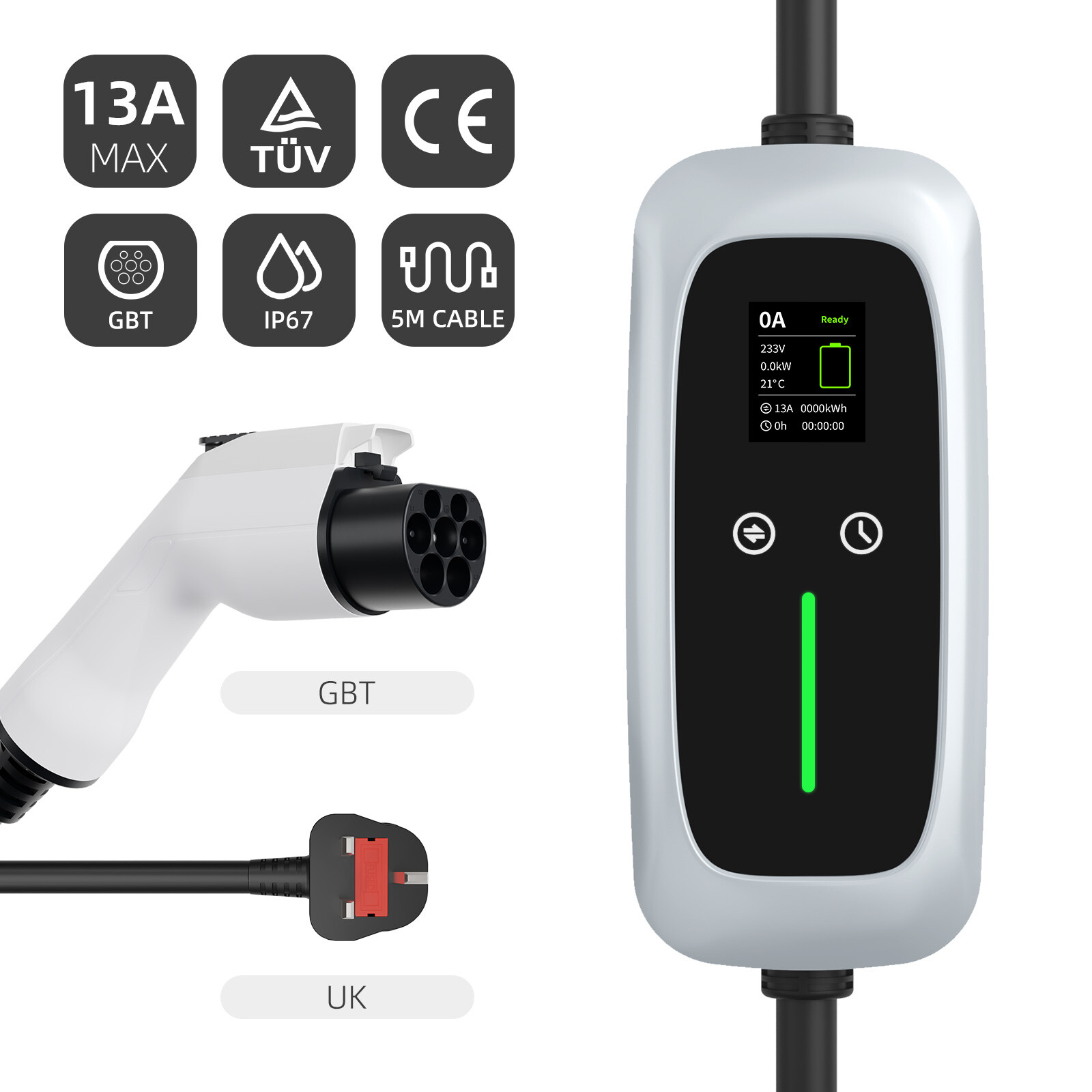 Cargador portátil EV GBT 7.4kw con pantalla LCD
