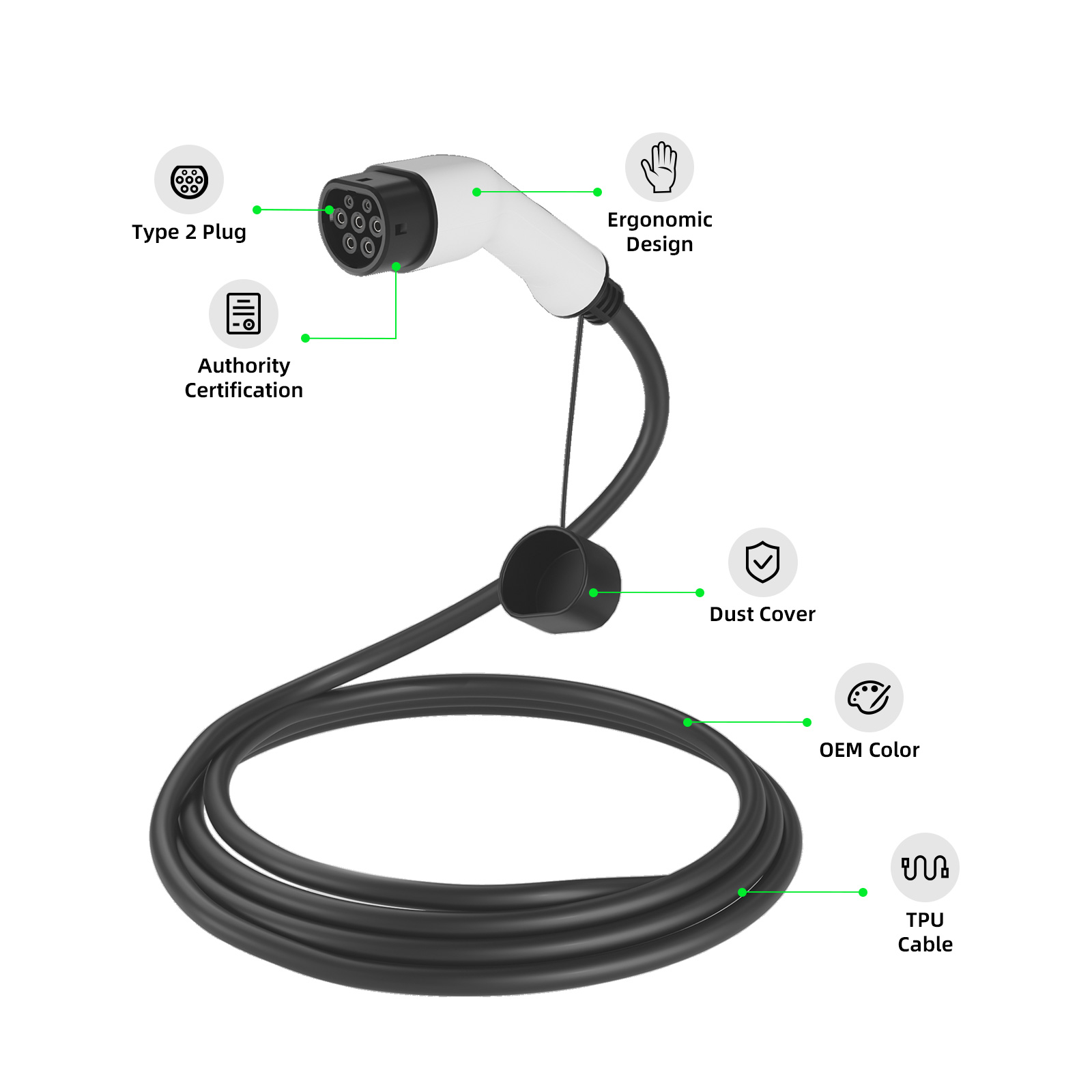 EVSEClub G1.0 Cable de carga para vehículos eléctricos de Tipo 2 a extremo abierto EVSEClub G1.0 Cable de carga para vehículos eléctricos de Tipo 2 a extremo abierto
