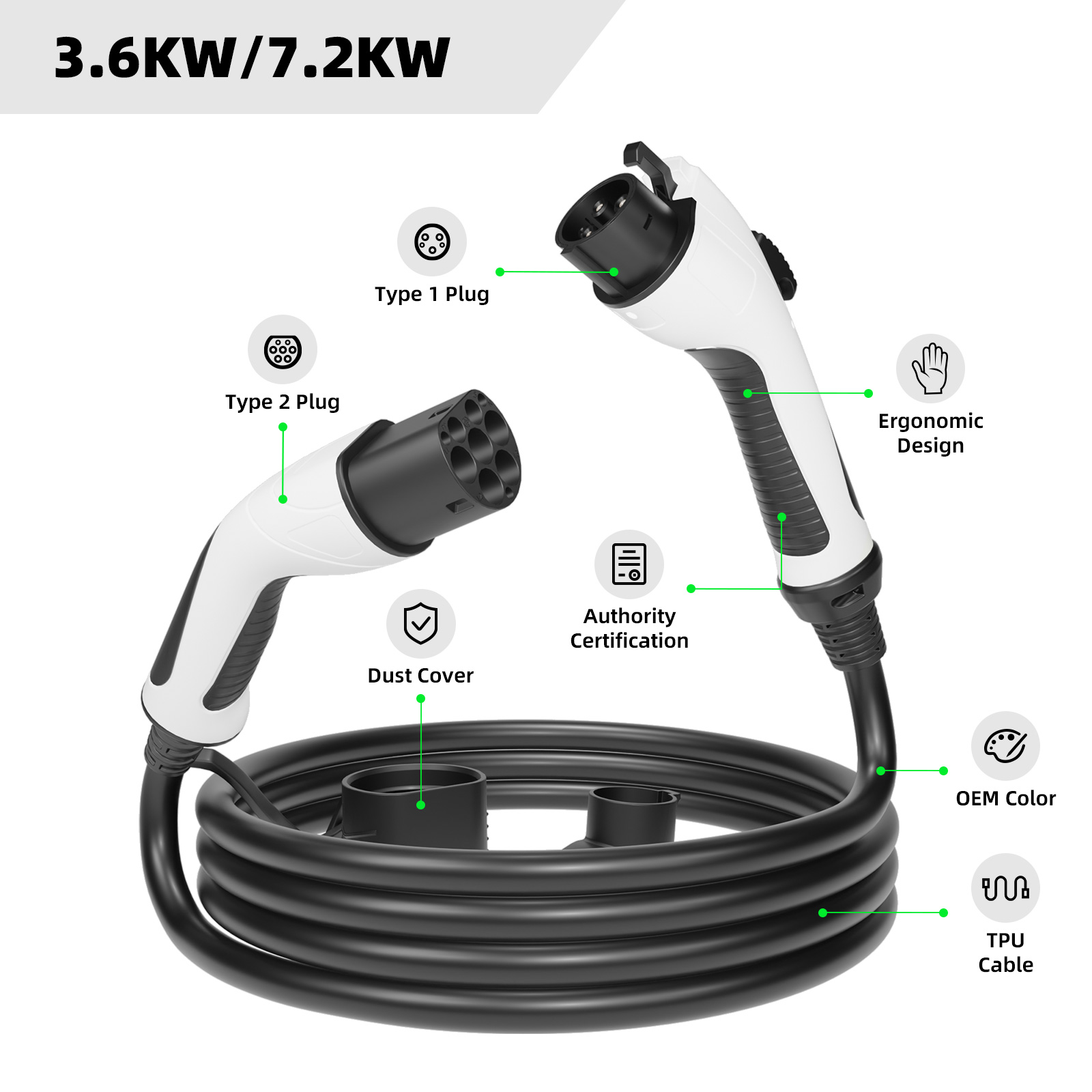 Cable de carga para VE EVSEClub G2.0 Type 2 a Type 1 Cable de carga para VE EVSEClub G2.0 Type 2 a Type 1
