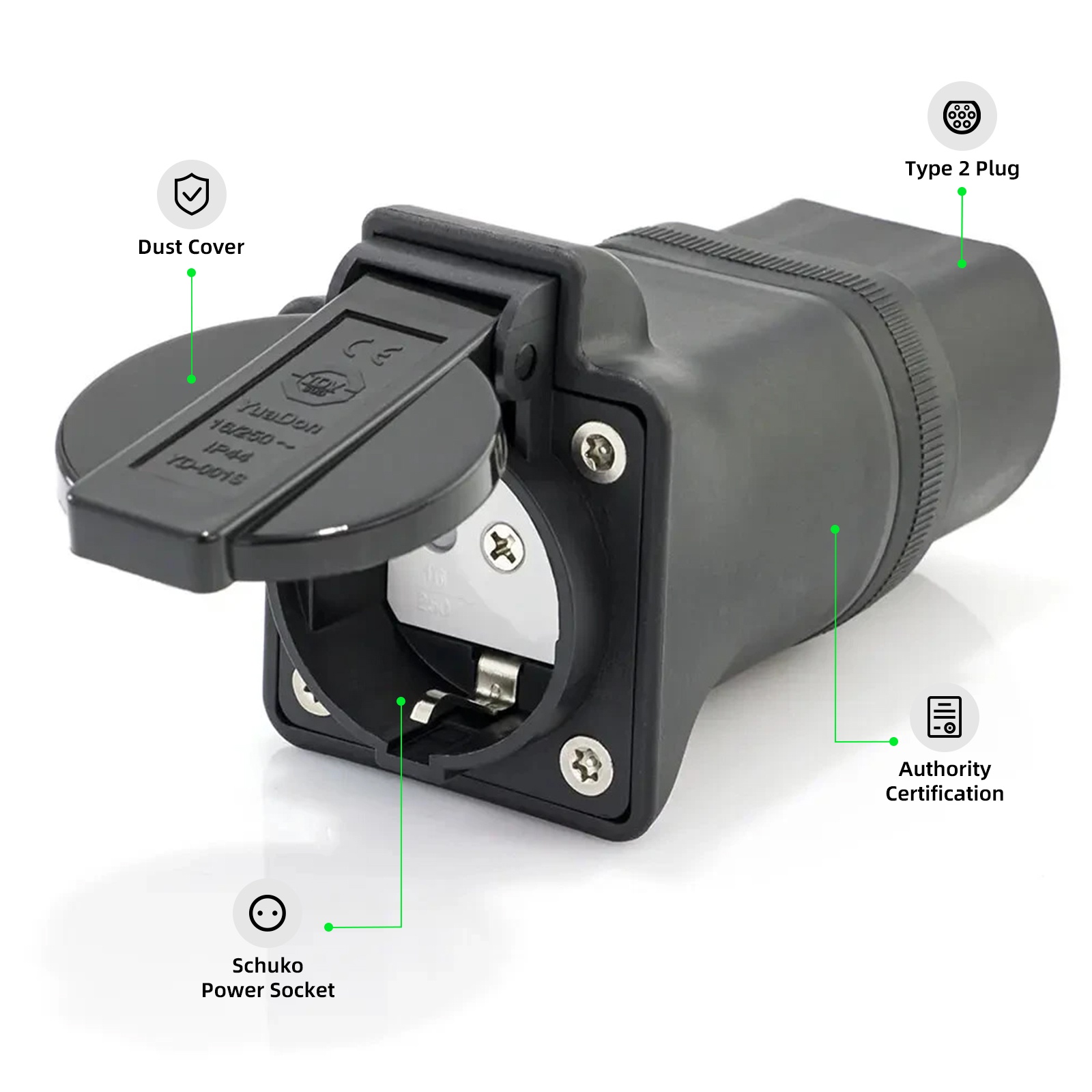 Adaptador de descarga de Tipo 2 a Schuko Adaptador de descarga de Tipo 2 a Schuko