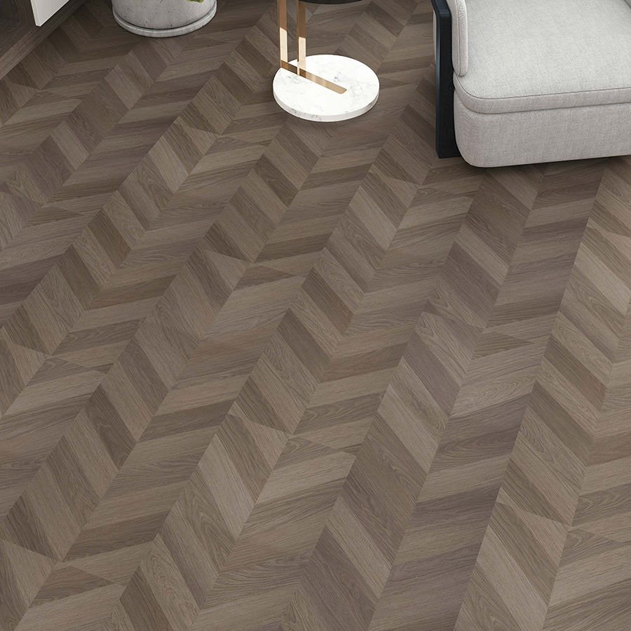 Gray-Brown SPC Chevron Flooring-Waterproof Fireproof Eco-Friendly Anti-Slip-for Malls & Residential Spaces