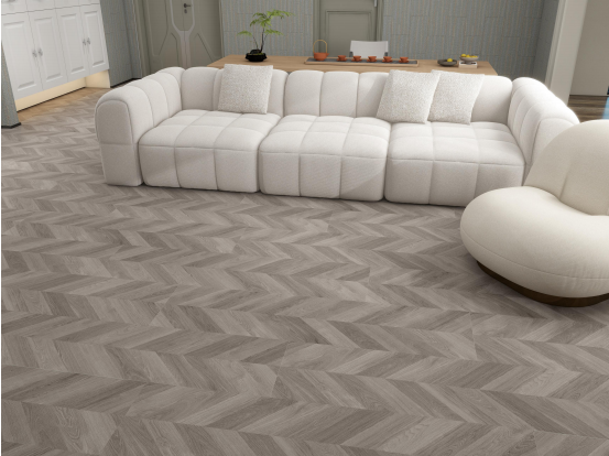 Light Grayish Beige SPC Chevron Flooring Durable Moisture-Proof Fireproof & Anti-Slip for Supermarkets Modern Living Spaces
