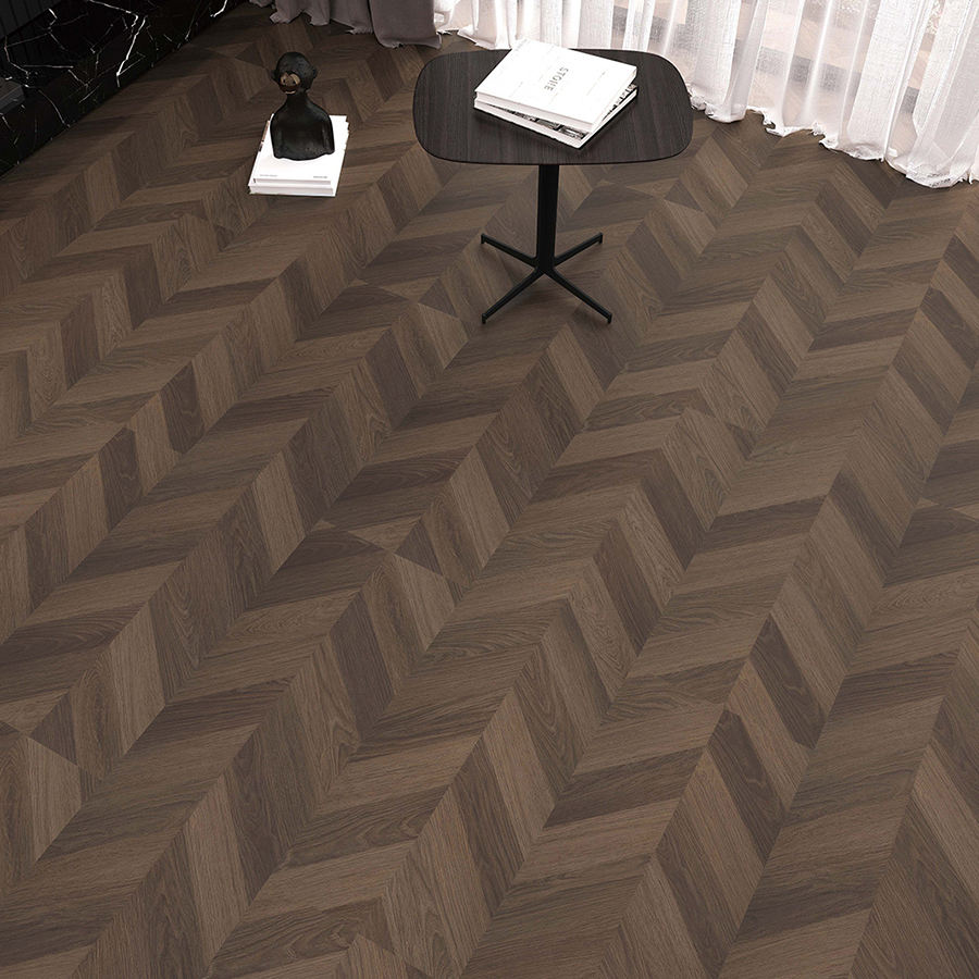 Dark Brown SPC chevron Flooring-Waterproof Eco-Friendly Anti-Slip for Living Rooms Malls & Commercial Spaces