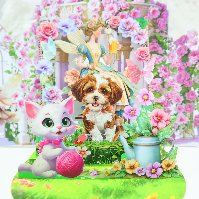 New Creative Pink Pavilion 3D Greeting Card Suitable for Women