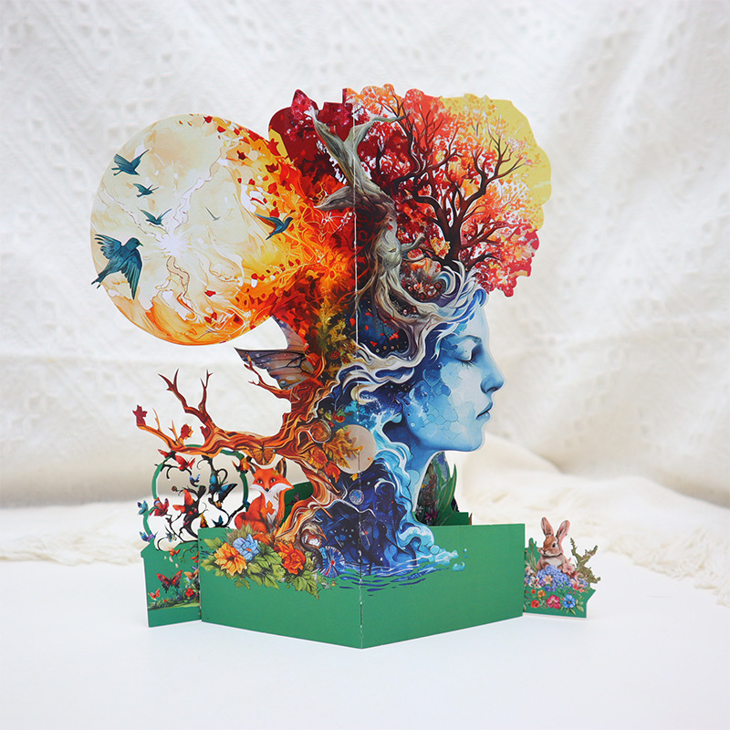 Modern Minimalist Tree Spirit Girl 3D Greeting Card