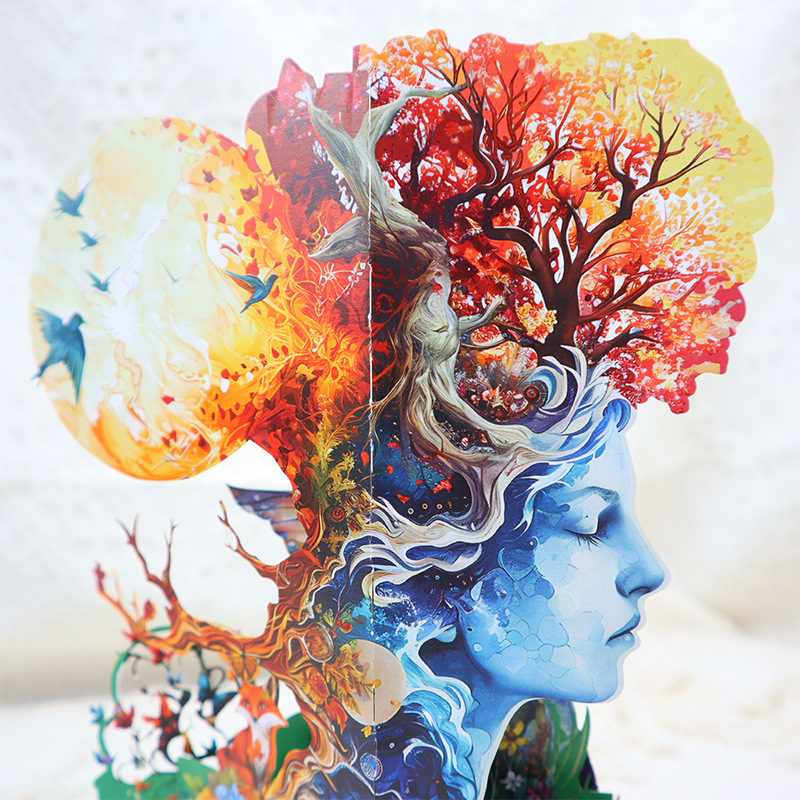 Modern Minimalist Tree Spirit Girl 3D Greeting Card