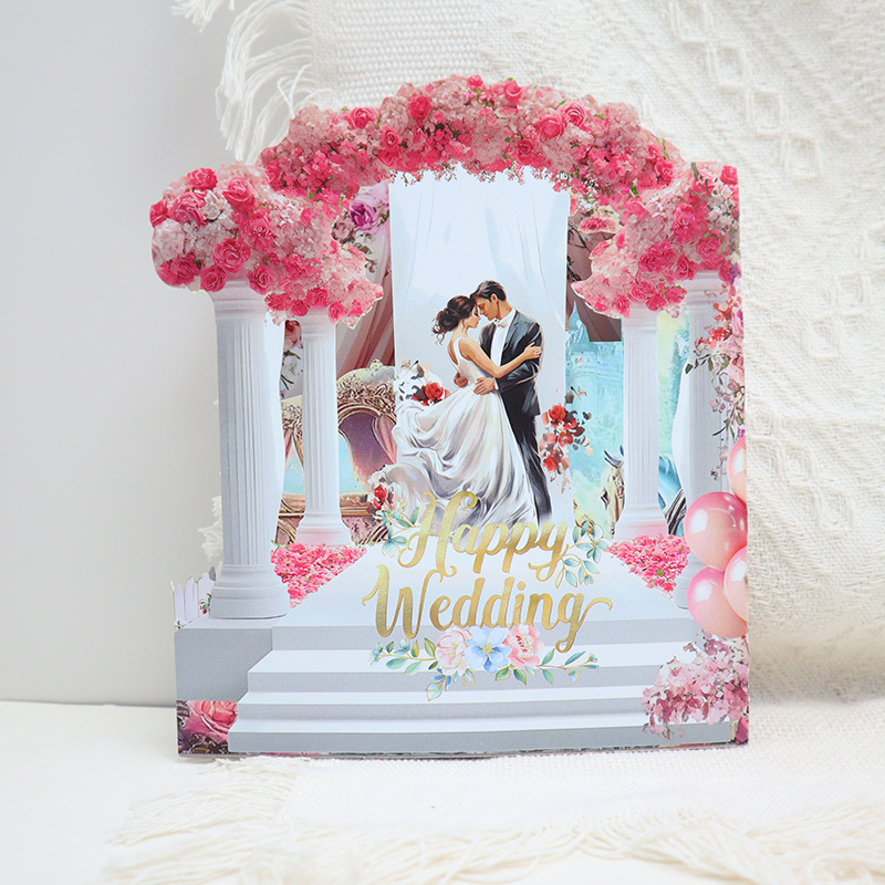 New Creative Pink Wedding 3D Greeting Card Suitable for Girls' Birthday, Bestie Gifts, Holiday Blessing Decorations