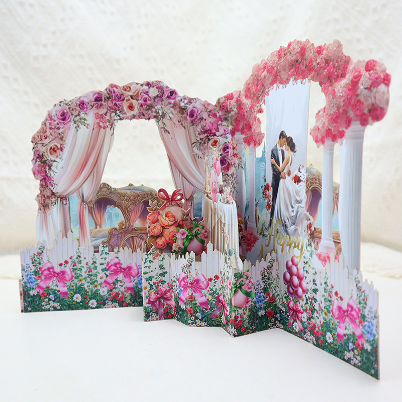 New Creative Pink Wedding 3D Greeting Card Suitable for Girls' Birthday, Bestie Gifts, Holiday Blessing Decorations