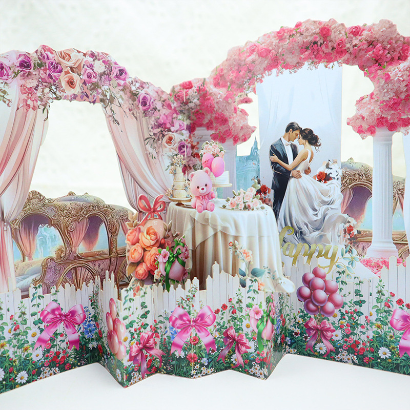 New Creative Pink Wedding 3D Greeting Card Suitable for Girls' Birthday, Bestie Gifts, Holiday Blessing Decorations