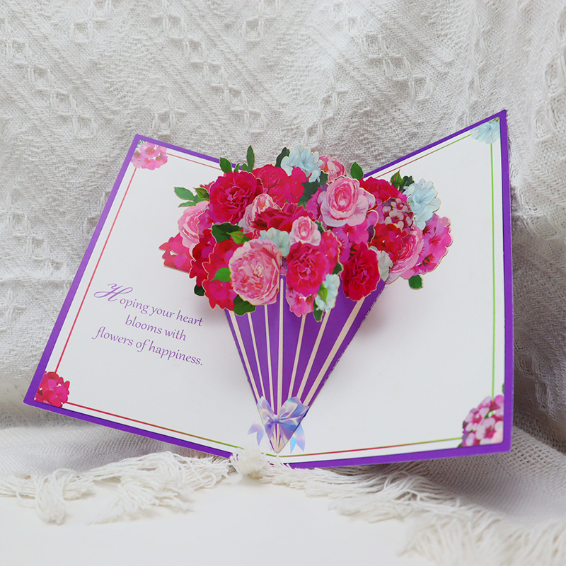 New Mother's Day Greeting Card with Gold Foil, Colorful Bouquet 3D Card, Holiday Birthday Thanksgiving Card
