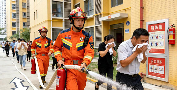 Large-scale firefighting drills were conducted in high-rise buildings in China