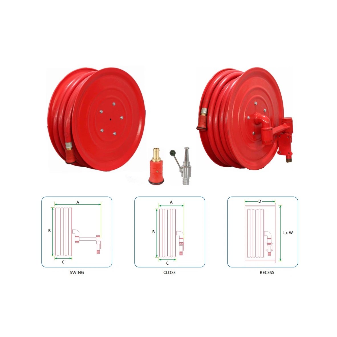Manual swing fire hose reel