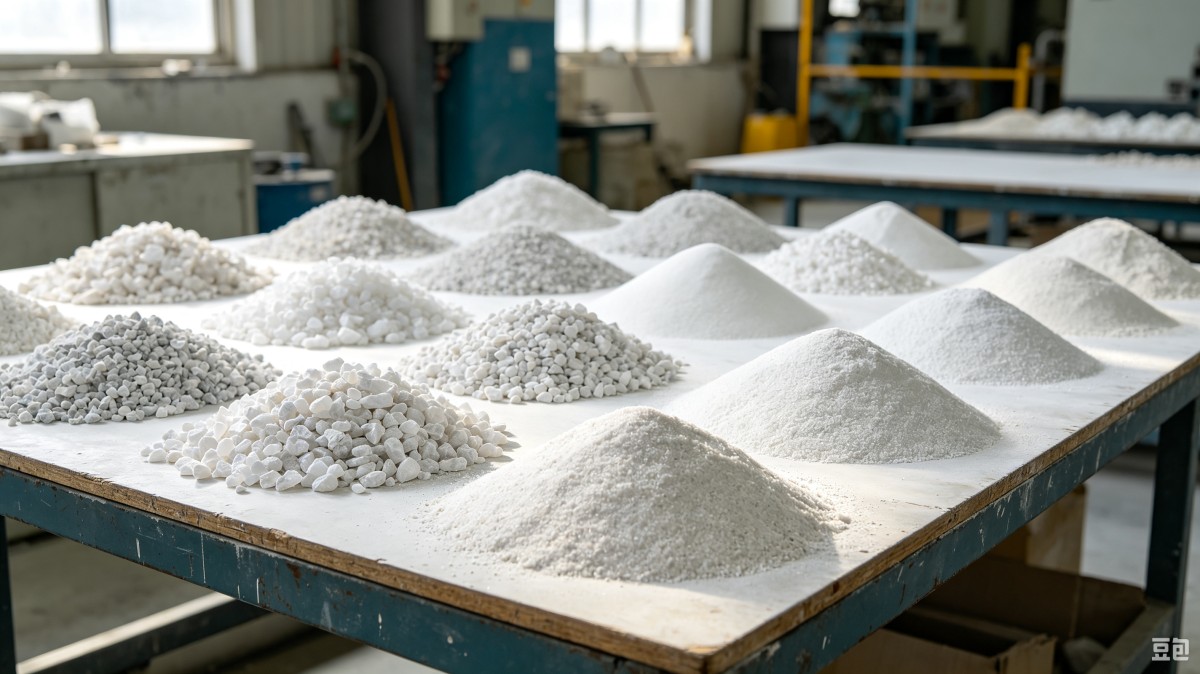 Quartz aggregate and powder samples sorted for a bubble-free mix design