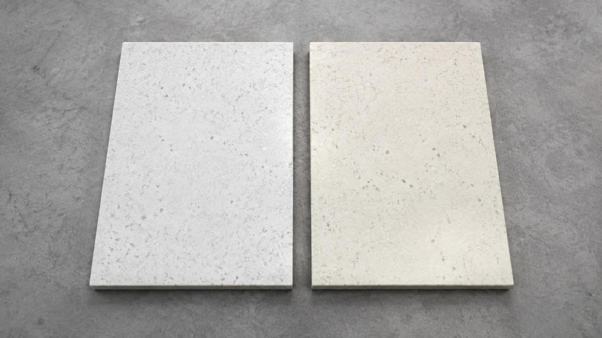 Two quartz slab samples compared side by side for color difference control Two quartz slab samples compared side by side for color difference control