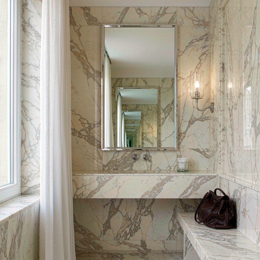 Engineered Quartz Wall Panel cladding on a bathroom vanity wall