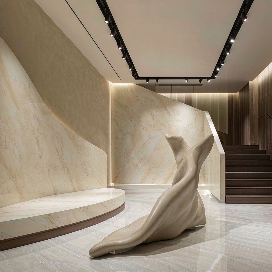 Polished engineered quartz floor in a boutique retail space