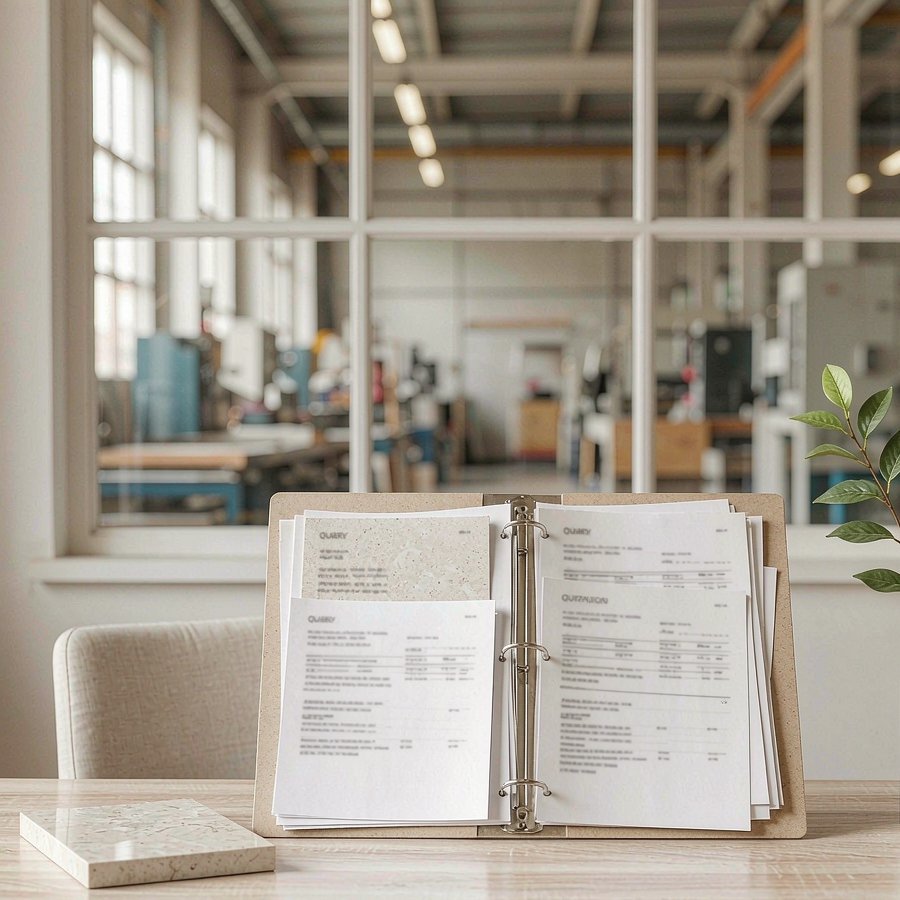 1789530984958696192557068288.jpg Factory manager reviewing confirmed quartz order specifications and shipping documents