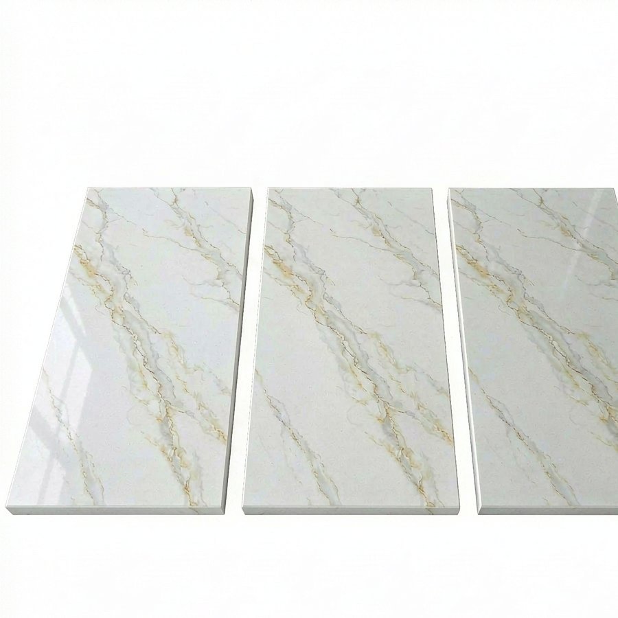 Batch consistency check on custom quartz countertops under controlled lighting
