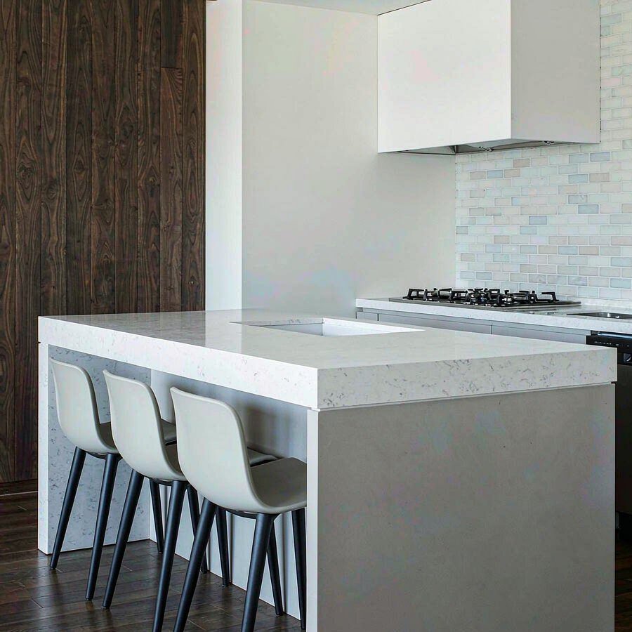 Modern kitchen remodel with quartz countertop island