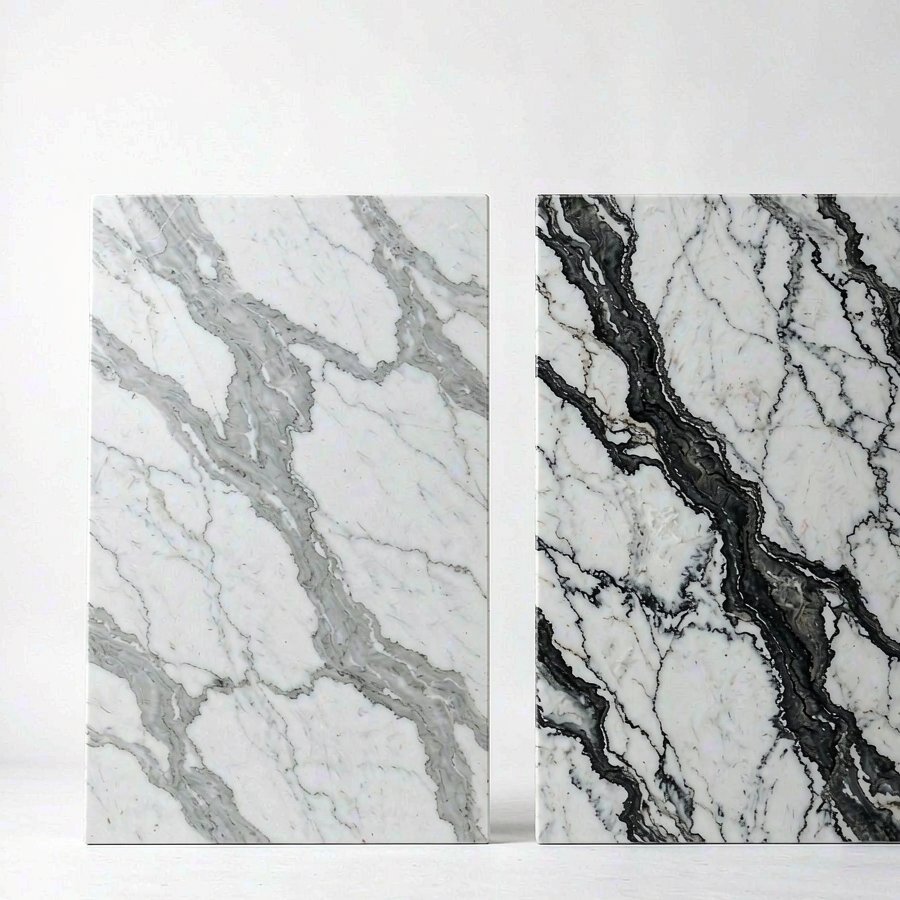 1790759661963849640509816832.jpg Carrara quartz and arabescato quartz samples side by side
