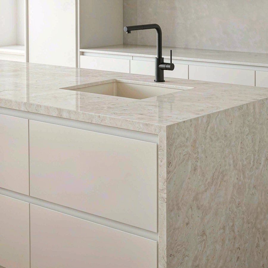 1790759945963850831843147776.jpg 20mm quartz slab thickness used for a kitchen island countertop with waterfall edge