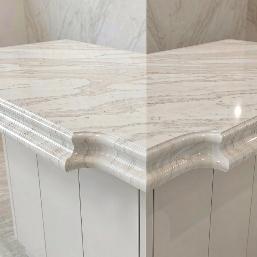 Decorative quartz edge profiles ogee dupont and cove on kitchen islands