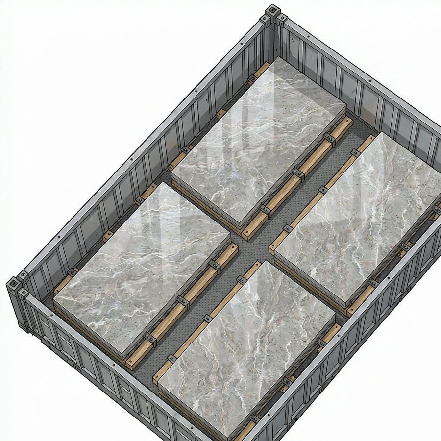 Container loading plan diagram for quartz slab MOQ shipment