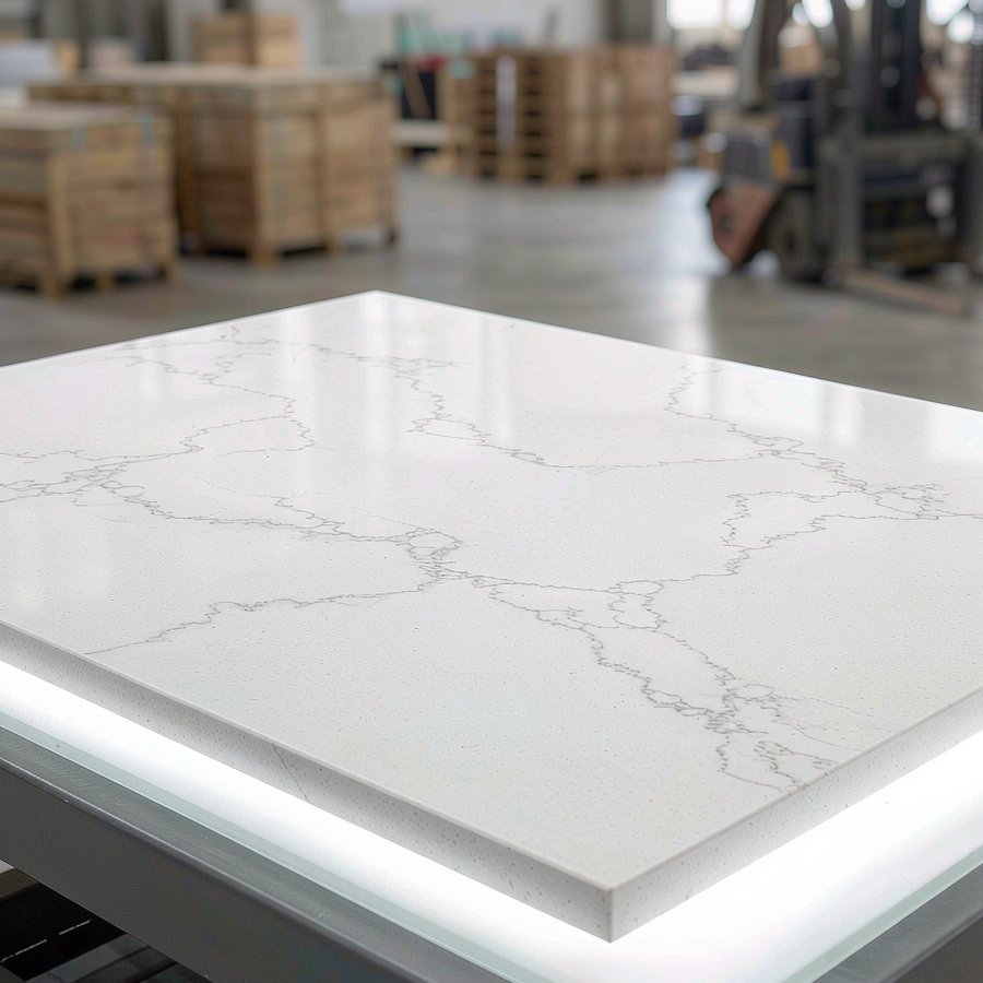 1791195095965675981304172544.jpg Inspecting slab flatness and vein before an import quartz slabs shipment leaves the factory