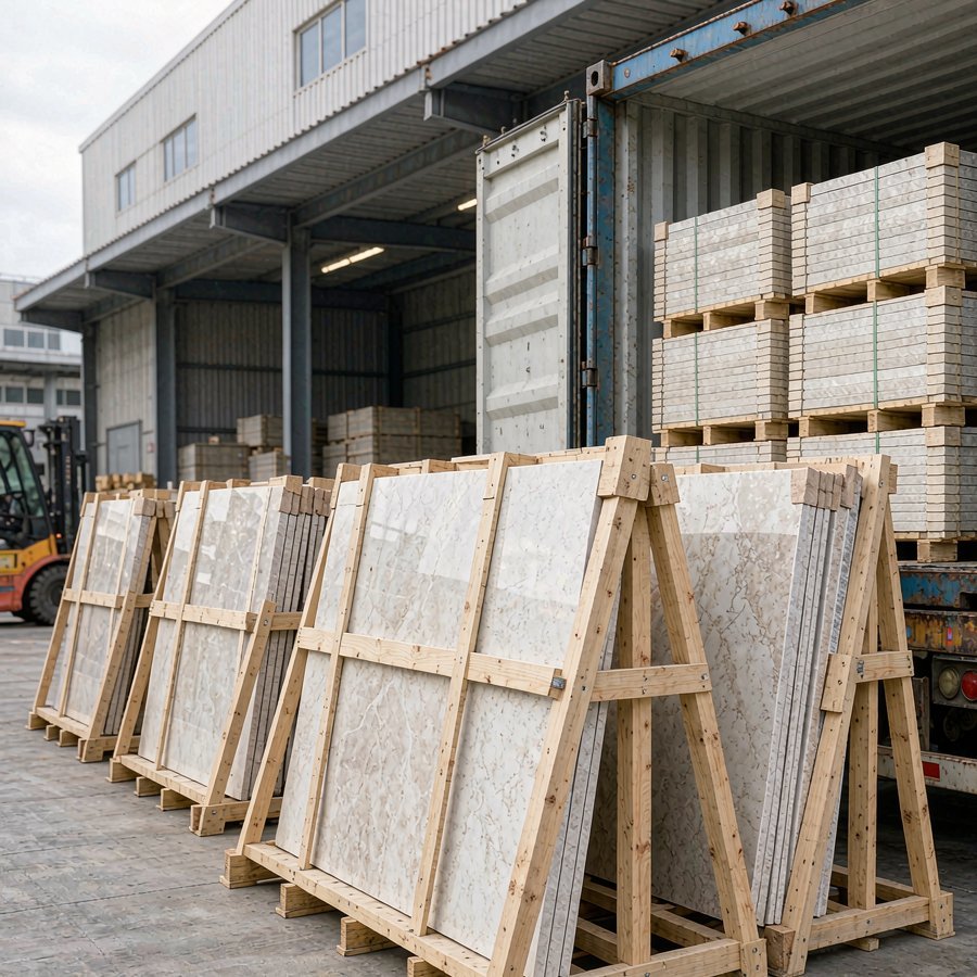 1791195096965675984768667648.jpg Loading crated quartz slabs into a shipping container when you import quartz slabs by sea